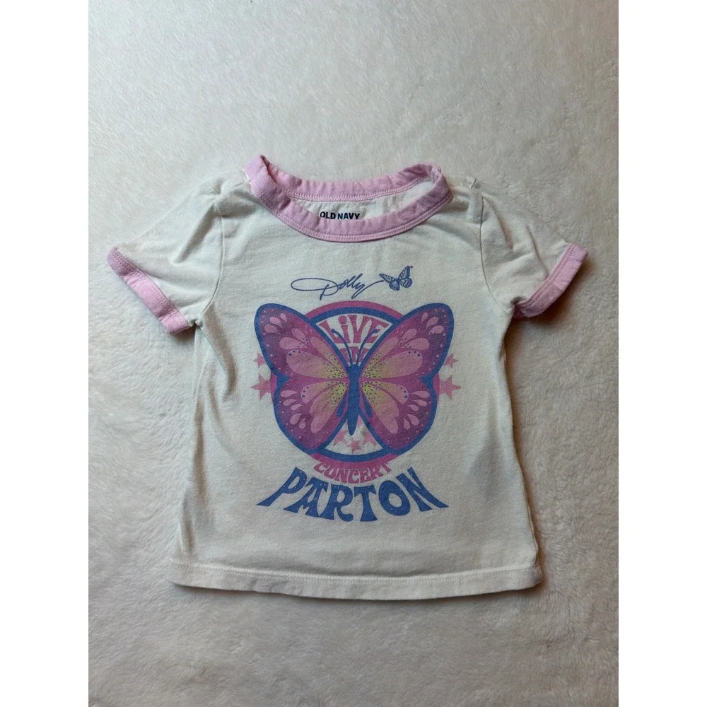 Old Navy Dolly Parton Live In Concert Butterfly Ringer Tee Kids Size XS 5 Cream